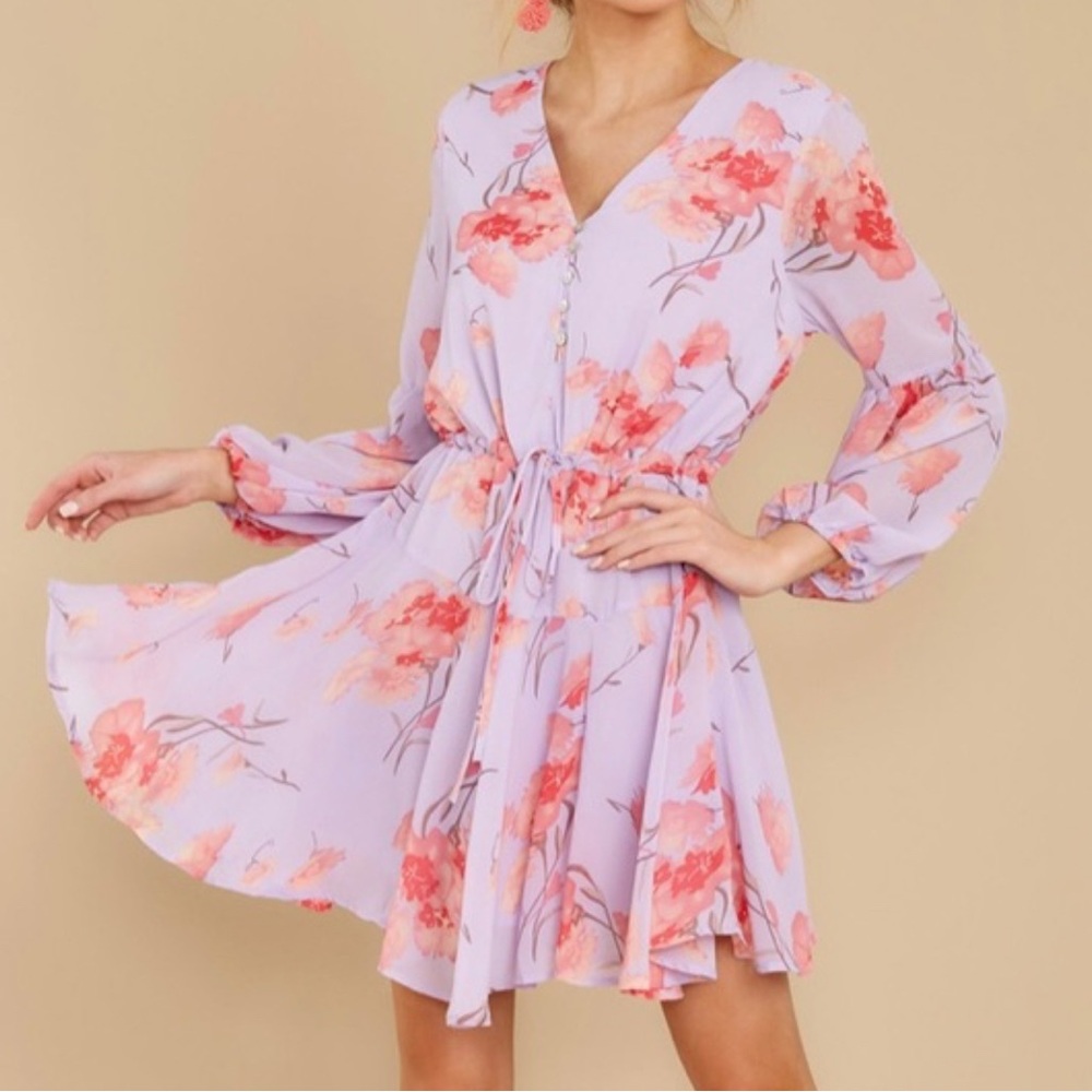 NWOT ENTRO Anthropologie Lavender Floral Balloon sleeve dress size M